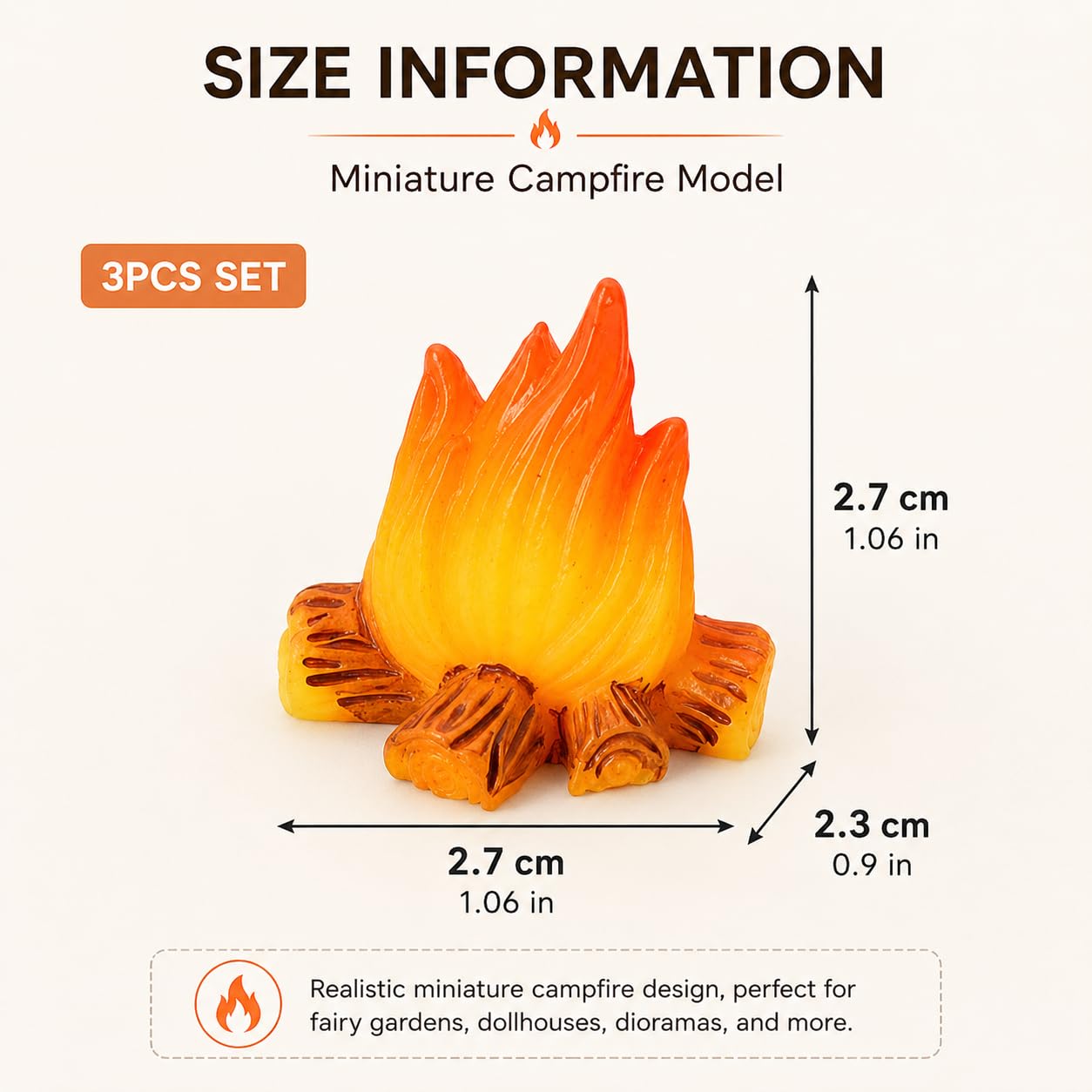 Essivox 3Pcs Miniature Resin Campfire Models, Halloween Decor, Micro Landscapes, Creative Displays