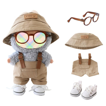 Clothes for Lu bubu Dolls(NO Doll) Accessories, Stylish Kawaii Overalls Outfit Set 4 Pieces Bib Pants for 17cm Dolls, Cute Doll Hat Shoes Clothing Set
