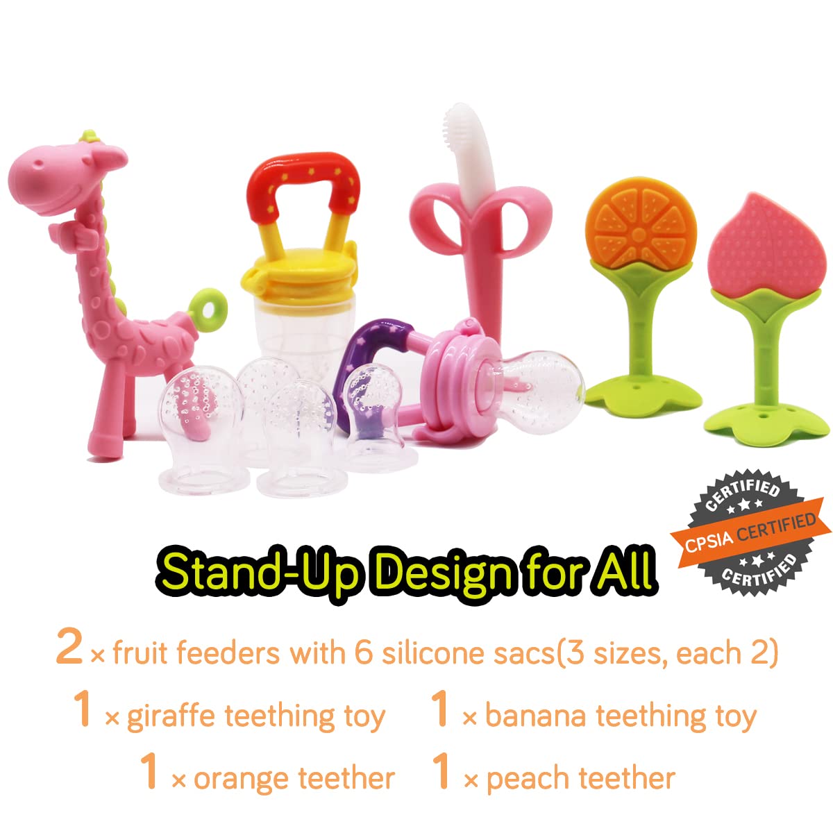 Medical-Grade Teething Toys for Babies 0-6 6-12 12-18 Months - with Adorable Baby Teethers & Baby Fruit Feeders - Soft Textures for Infant