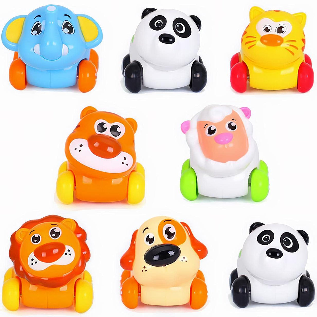 Liberty Imports 8 PCS Cartoon Animals Friction Push and Go Toy Cars Play Set for Babies and Toddlers | Cute Mini Play Vehicles Party Favors - Age 18