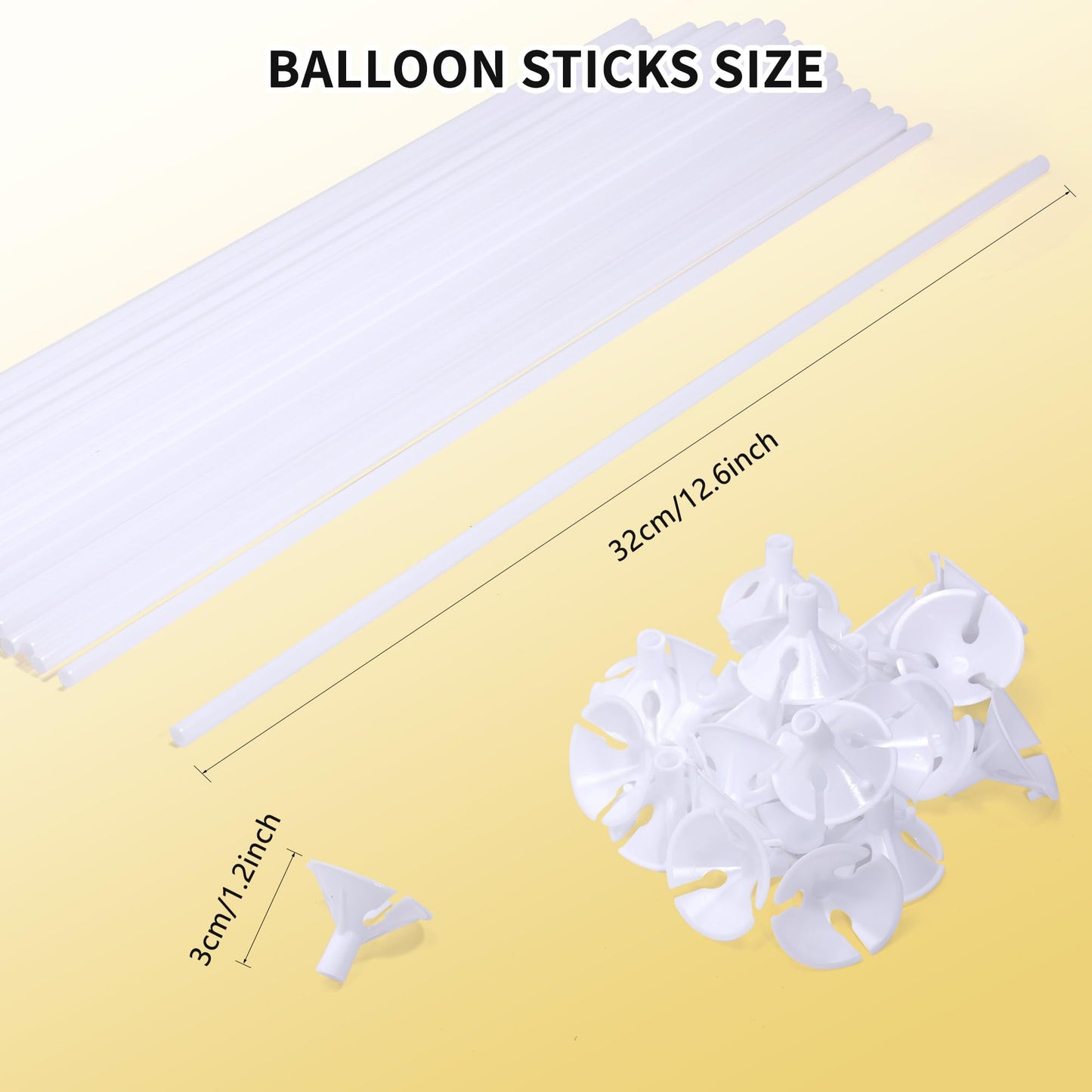 Pllieay 50 Pieces Balloon Sticks, Plastic White Balloon Stick with Cups