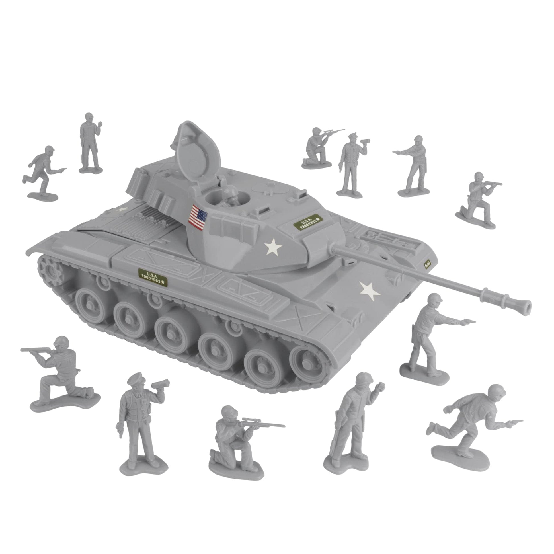 Tim Mee Toy Walker Bulldog Tank Playset- Gray 13pc - Made in USA