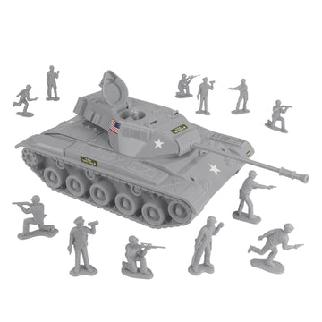Tim Mee Toy Walker Bulldog Tank Playset- Gray 13pc - Made in USA
