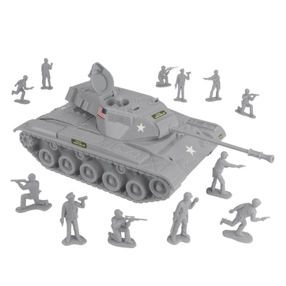 Tim Mee Toy Walker Bulldog Tank Playset- Gray 13pc - Made in USA