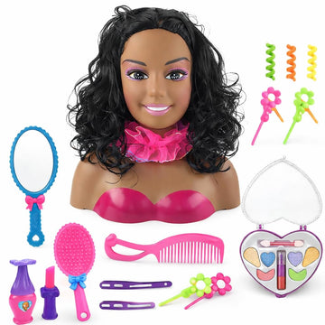 Liberty Imports African American Black Makeup and Hair Styling Doll Head Toy Playset with Real Washable Cosmetic and Fashion Dress Up Accessories