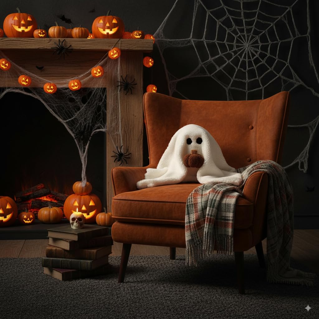 GUUZOGG Ghost with Pumpkin Pillow, 11 Inch Ghost Plush Toy Halloween Decor, Cute Soft Halloween Party Decoration Pillow, Birthday, Thanksgiving