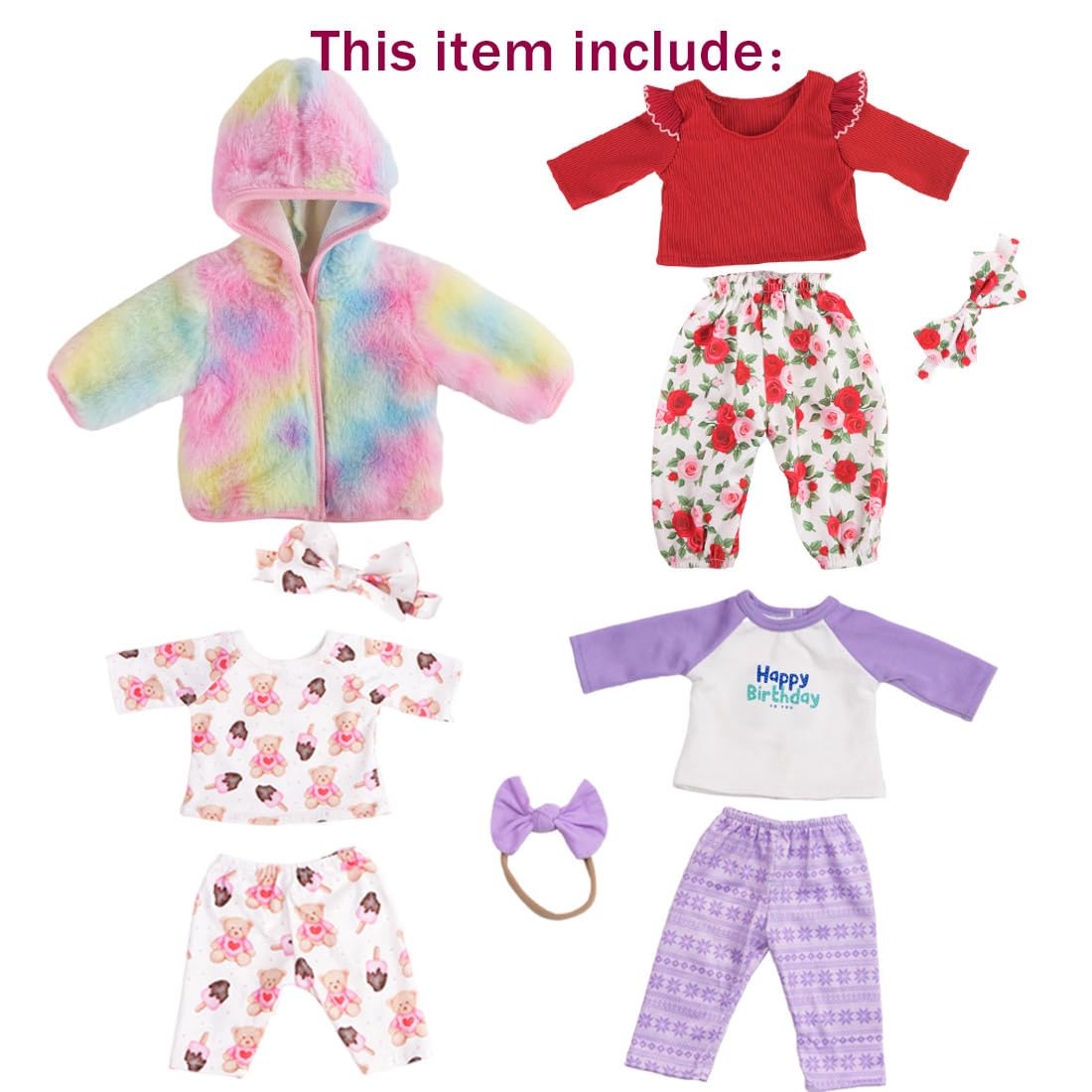 Sweet Dolly New Born Baby Doll Clothes, Coat, Pajamas, Bodysuits Outfits for 14 Inches to 18 Inches Dolls, 15 Inch Baby Dolls, 10 PCs in Total Clothes