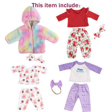Sweet Dolly New Born Baby Doll Clothes, Coat, Pajamas, Bodysuits Outfits for 14 Inches to 18 Inches Dolls, 15 Inch Baby Dolls, 10 PCs in Total Clothes