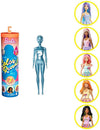 Barbie Color Reveal Doll with 7 Surprises: 4 Mystery Bags Contain Surprise Wig, Skirt, Shoes & Sponge; Water Reveals Metallic Blue Doll’s Look &