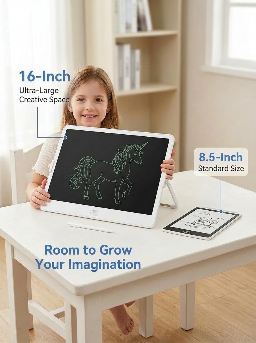 LeonMake 16‘’ LCD Writing Tablet with Stand, Boys & Girls Writing Doodle Board, Electronic Drawing Pad for Ages 3+, Erasable Drawing Pad, Kids Toys