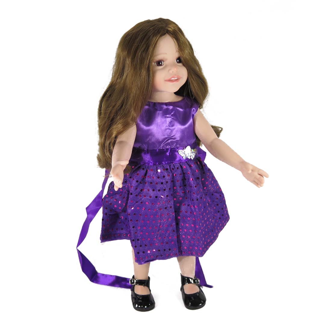 18 Inch Doll Clothes Doll Accessories - Beautiful Purple Dress with Dots Outfit Fits 18 inch Gril Dolls ZK07