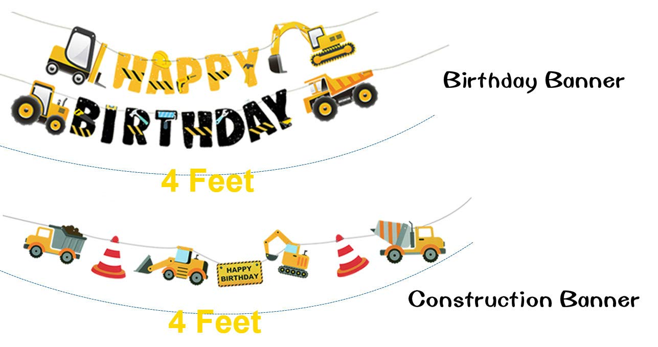 3 Packs Construction Happy Birthday Banner and Vehicle Truck Garland, Construction Party Supplies Decoration Set for Birthday Party, Baby Show