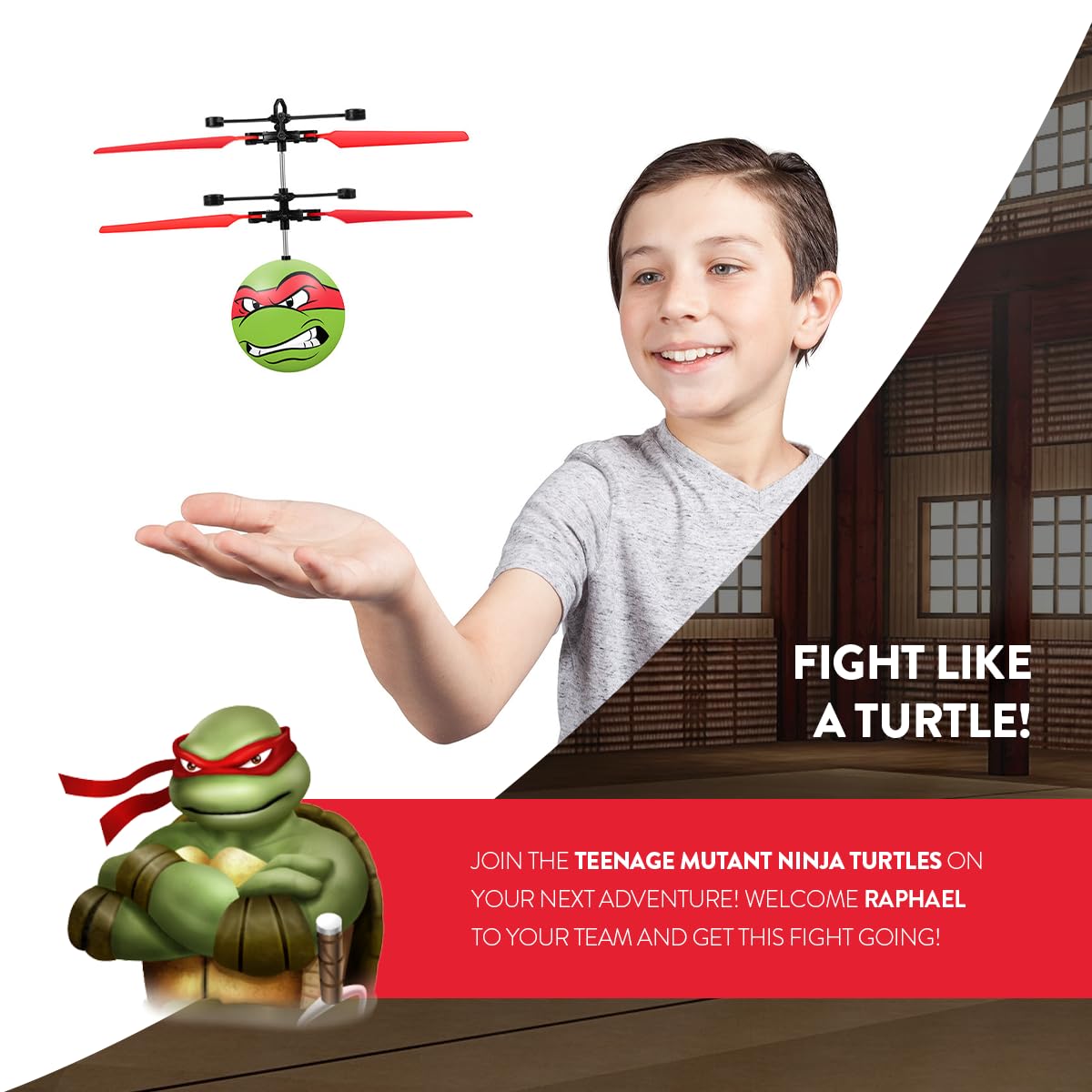 World Tech Toys Ninja Turtles Raphael Flying Toy - Motion Sensing Flying Ball with USB Charging - TMNT Licensed - Indoor/Outdoor Drone for Kids Ages