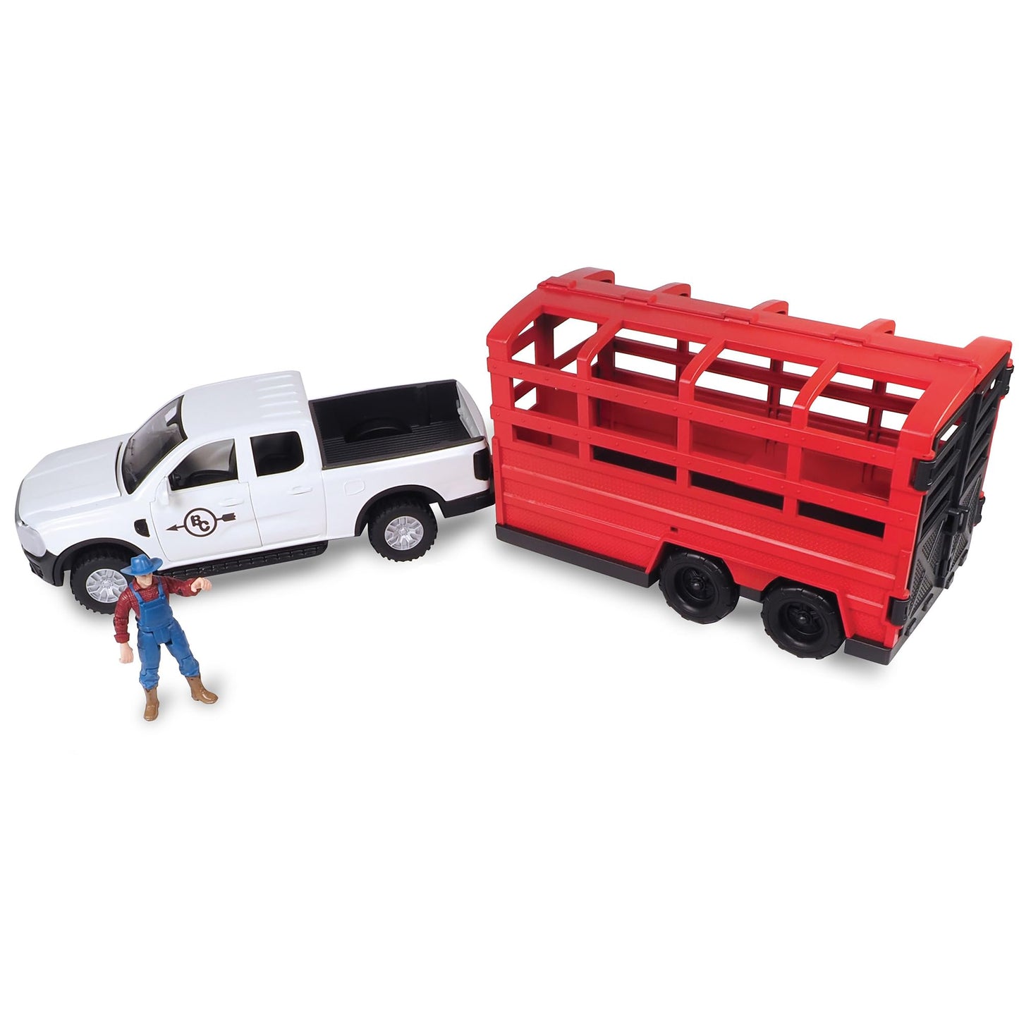 Big Country Toys: Truck & Cattle Trailer Adventure - 18pc Farm Toy Playset, Light-Sound White Pickup, Articulated Animals & Rancher Figure, Kids 3+