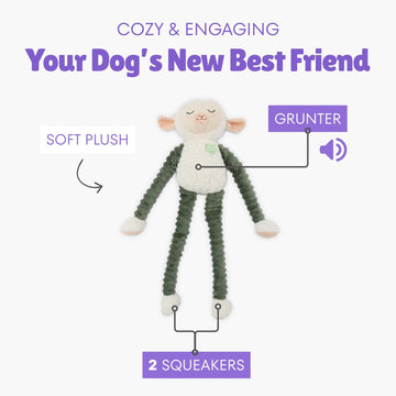 Patchwork Pet: Muttley Series - Lily Lamb - 24" Plush Dog Toy, Floppy Limbs Green-White Animal, Squeakers, Reinforced Fabric, Carry-Snuggle-Chew-Play