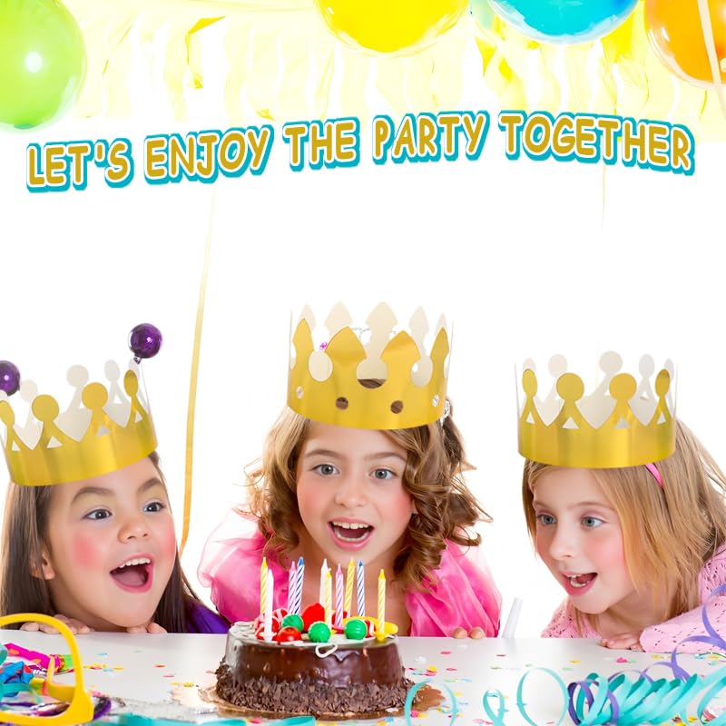 100-Piece Gold Adjustable Paper Crowns with DIY-Size Design, Exclusive for Kids' Birthday Parties & Family Gathering Decorations (Retro Style)