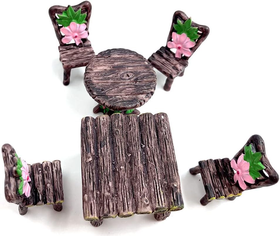 6 PCS Miniature Table and Chairs Set, Fairy Garden Furniture Ornaments Kit for Dollhouse Accessories Home Micro Landscape Decoration Garden Miniatures