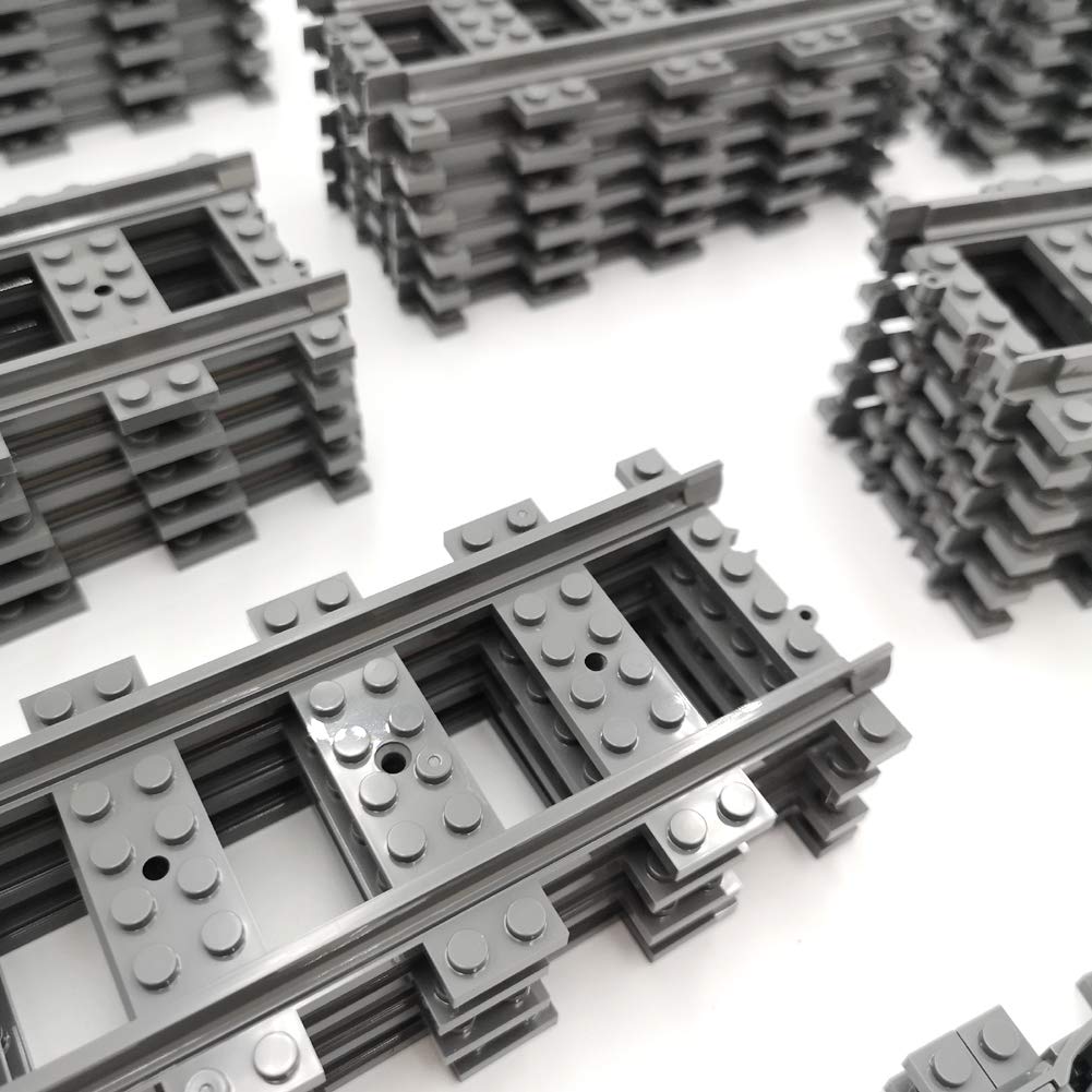 56pcs City Train Tracks Toy Straight and Flexible Train Track Railway Extension Building Set Block Toy Compatible with Major Brand (36 Straight and 20