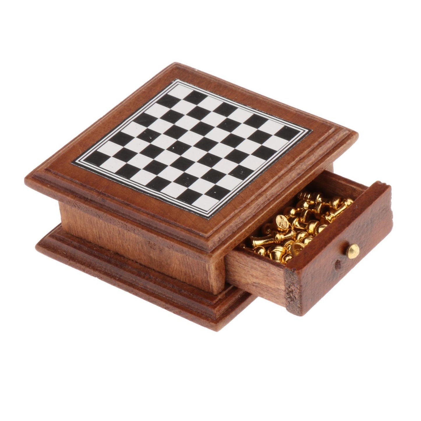 Deevoka 1:12 Scale Dollhouse Chess Set, Miniature Board Game Room Decor with 32 Metal Chess Pieces and Checkerboard