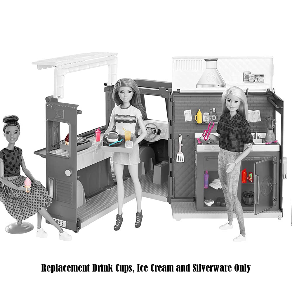 Mattel Replacement Parts for Fresh 'n Fun Food Truck Barbie Doll Playset - GMW07 Replacement Drink Cups, Ice Cream and Silverware