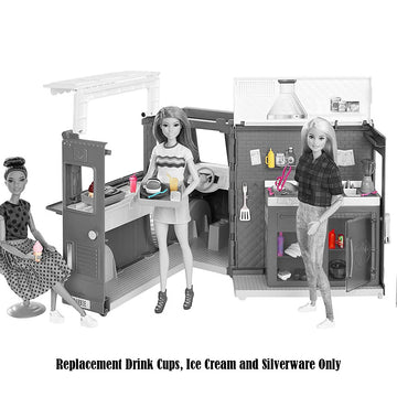 Mattel Replacement Parts for Fresh 'n Fun Food Truck Barbie Doll Playset - GMW07 Replacement Drink Cups, Ice Cream and Silverware