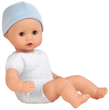 Gotz Muffin to Dress 13" Soft Cloth/Vinyl Baby Doll in Blue with Blue Sleeping Eyes
