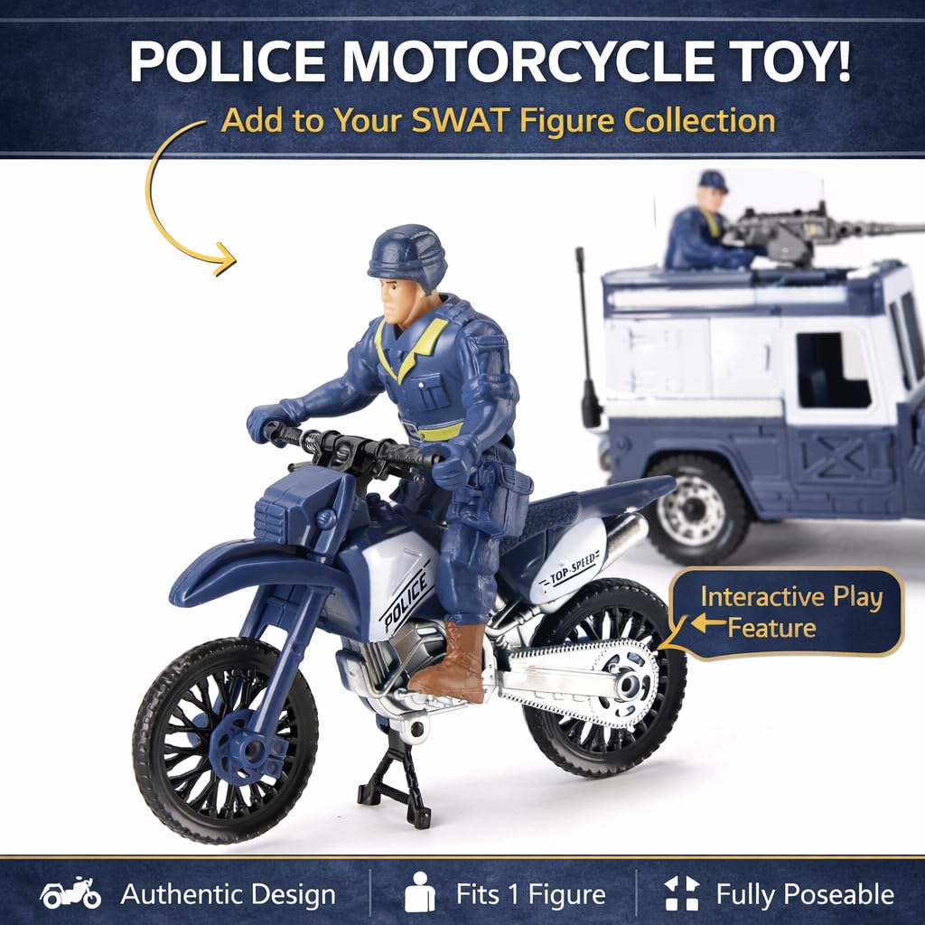 Liberty Imports 8 PCS Police Rescue Patrol Toy Vehicles and Figures Playset - Helicopter, SWAT Truck, Motorcycle, Action Figures, K-9, Weapons,