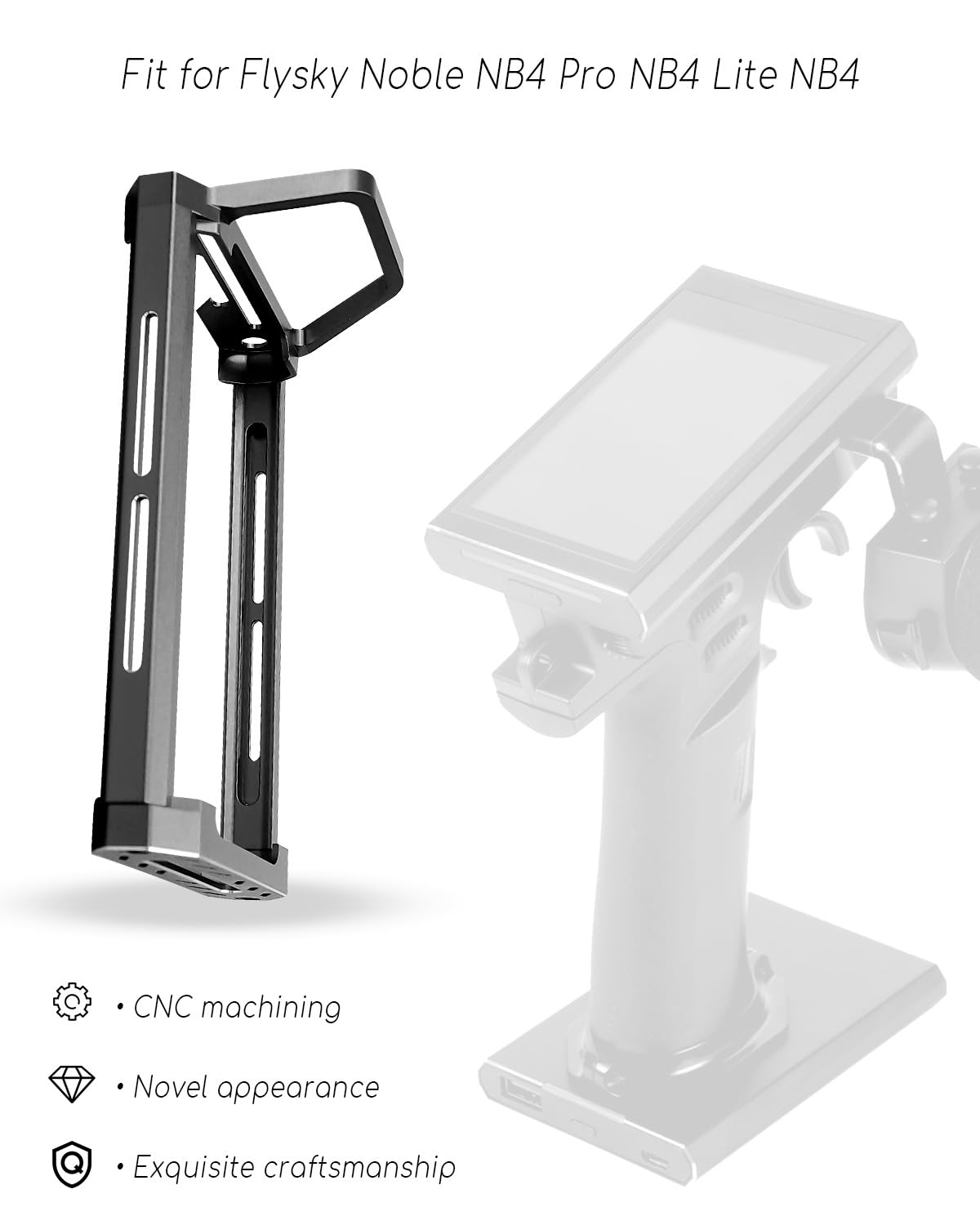 Aluminum Alloy RC Car Transmitter Protector Frame Fit for Flysky Noble NB4 and NB4 Pro/Lite, Metal Bracket Holder Shell Support, Black
