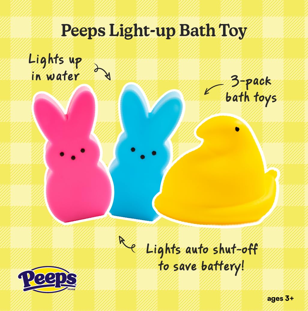 Peeps Light Up Easter Bathroom Toys for Kids, 3 Pack Bunny and Chick LED Night Bath Toys, Glowing Waterproof Novelty Toy Set for Easter Baskets, Party