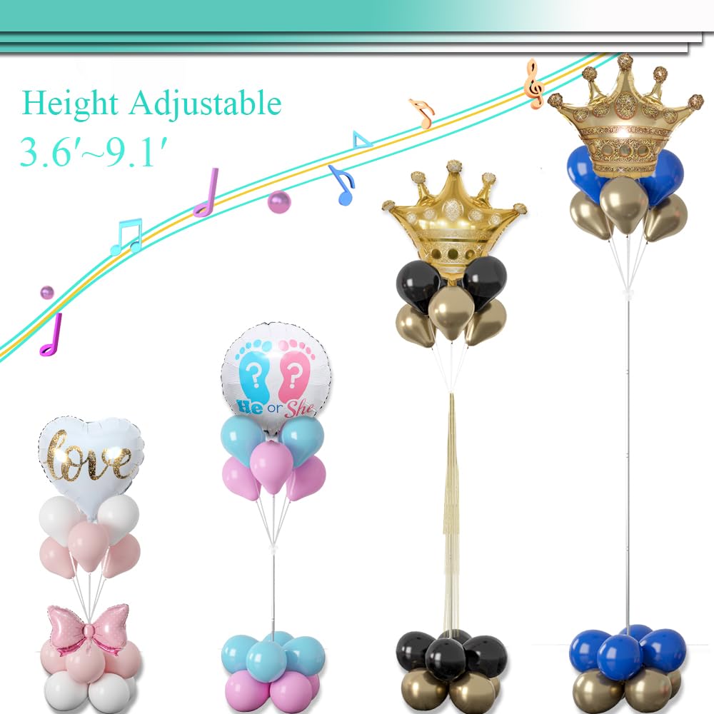 Decojoy Balloon Column Stand Kit Set of 2, 2IN1 Balloons Holder Sets Ballon Arch stand for Floor, 9 Feet Height Adjustable Metal Baloon Tower Pillar