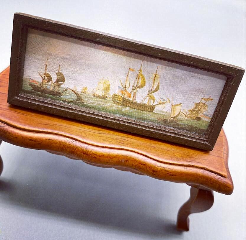EatingBiting Elegant 1:12 Miniature Wooden Antique Photo Frame Sailboats Mural Wall for minihouse Furniture Landscape, Handcraft Scale Painting