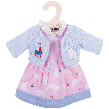 Bigjigs Toys Polar Bear Pink Dress & Cardigan (for Size Large Doll) - Fits 38cm (15") Rag Dolls & Dolls, Quality Baby Doll Clothes Outfits