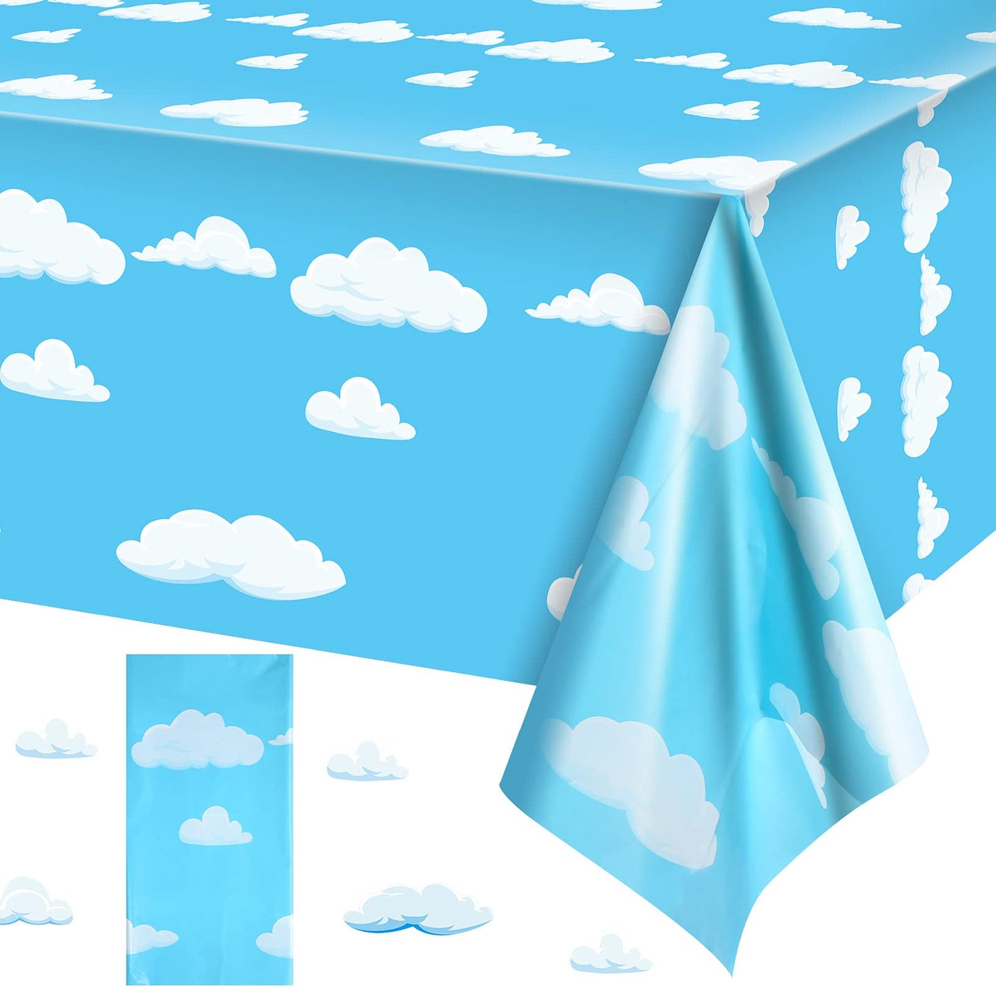 Tatuo Blue Sky White Clouds Birthday Party Supplies Cartoon Story Tablecloth Party Table Cover Cartoon Table Banner for Birthday Decorations, 54 x 108