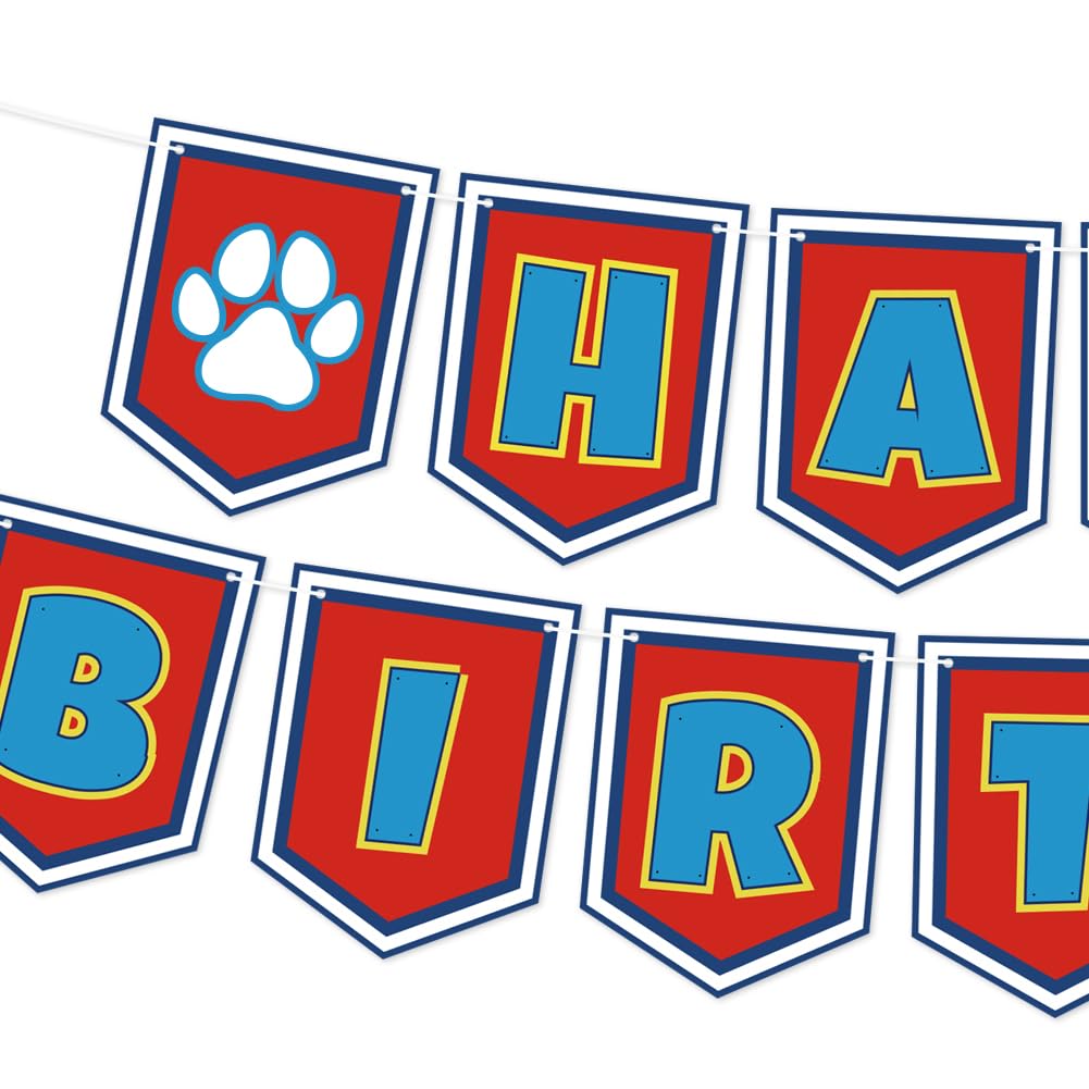 Cartoon Dog Paw Happy Birthday Banner- Cute Birthday Decorations for Boys, Cartoon Themed Happy Birthday Sign for Boys 1st 2nd 3rd Party Baby Shower