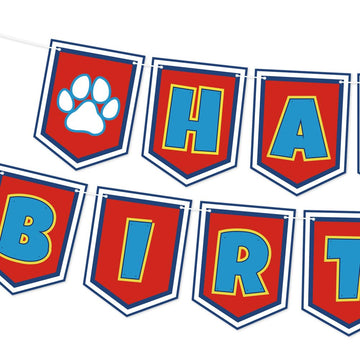 Cartoon Dog Paw Happy Birthday Banner- Cute Birthday Decorations for Boys, Cartoon Themed Happy Birthday Sign for Boys 1st 2nd 3rd Party Baby Shower