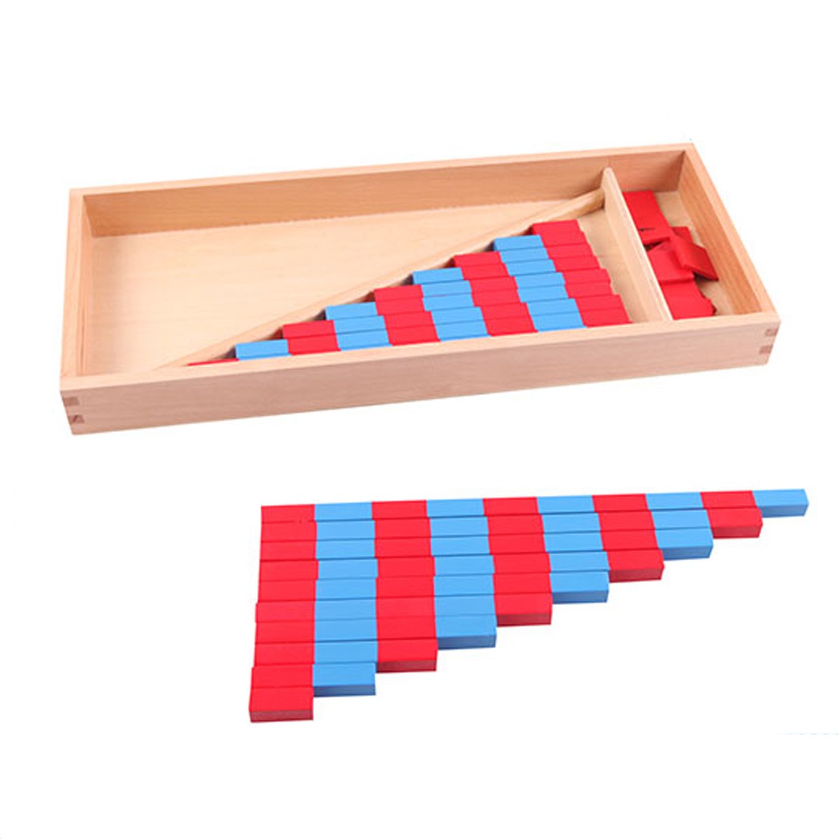 YHZAN Montessori Mathematics Material - Small Numerical Rods with Number Tiles Order of Number and Quanlity Learning Blue Red Color W/Wooden Box