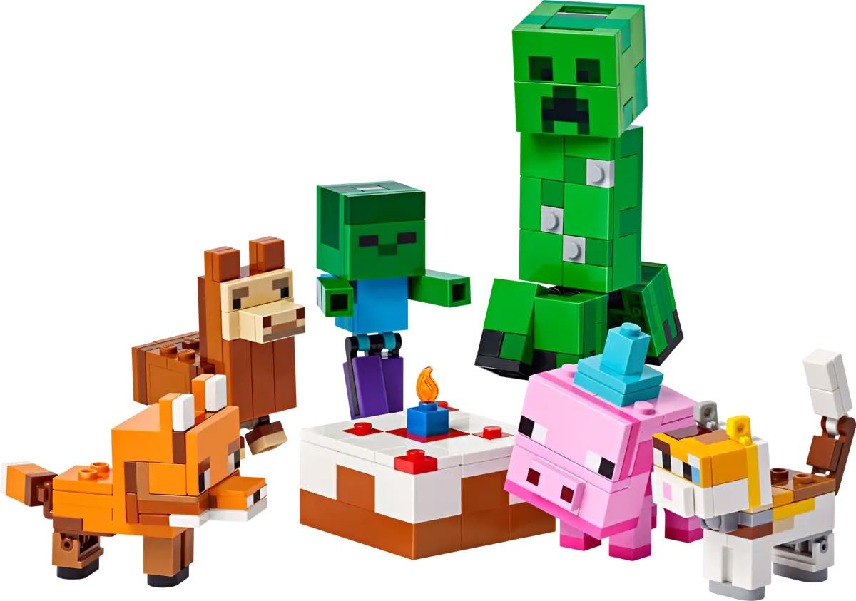LEGO Minecraft 21281 Baby Pig’s Birthday Celebration - 351-Piece Build & Play Set with Creeper, Baby Pig, Fox, Llama, Cat, Zombie Mobs + Buildable