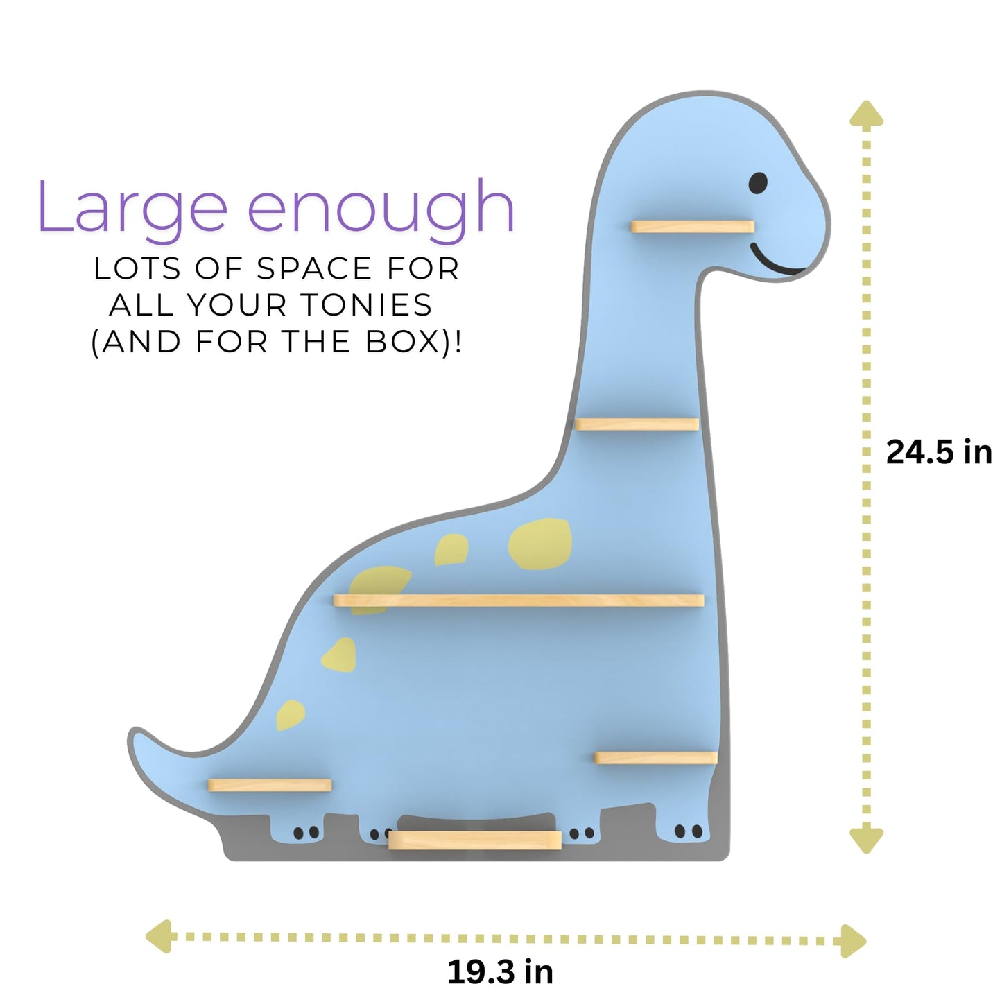 BigStep Tonie Shelf for Toniebox - Large Dinosaur Tonie Shelf, Dual Magnetic Strips Top & Bottom, Wall Mount or Free Standing, Holds 18+ Tonie