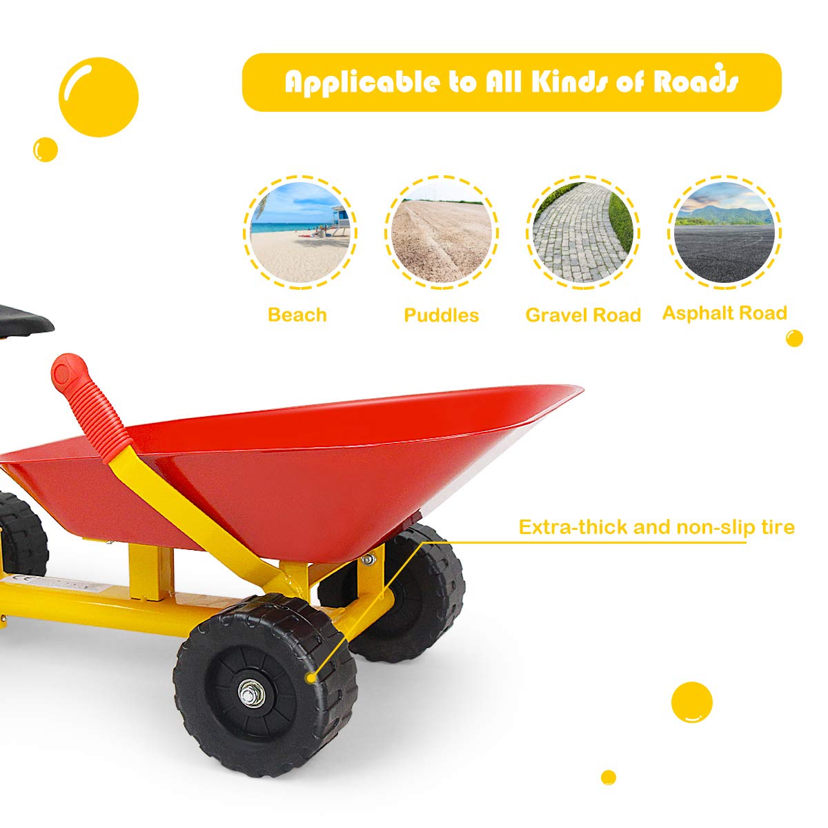 HONEY JOY Ride On Sand Dumper for Kids, Outdoor Garden Dump Cart Wheelbarrow w/8 Inch Wheels, Heavy Duty Steel Sit On Pulling Wagon Play Toy for Boys