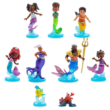 Disney Store Official Junior's Ariel Deluxe Figure Set - 9-Piece Fully Sculpted Mini Figurine Set - Includes Ariel, Ursula, Flounder & More - Perfect