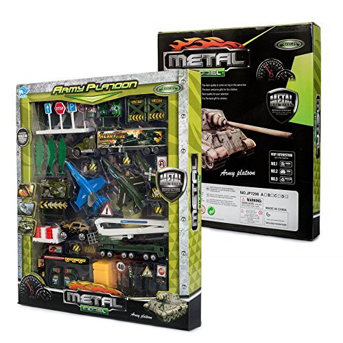 Big Daddy Die-Cast Metal Army Platoon Toy Truck Set Imaginary War Scene Set Up in Minutes with Over 43 Pieces of Cool and Fun Accessories to Conquer
