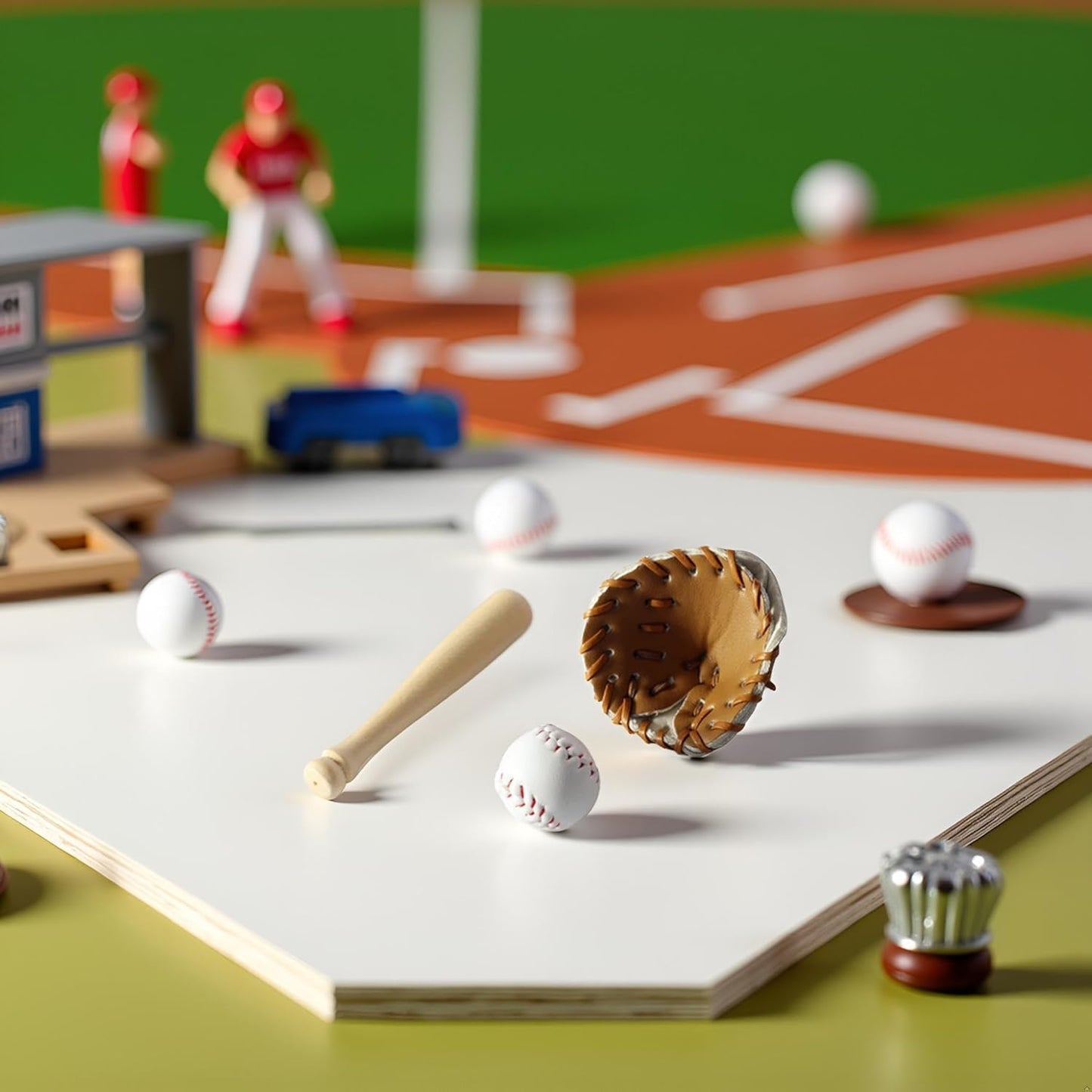 6Pcs/Set Khaki Dollhouse Baseball, 1/12 Scale Miniature Accessories, Wood Miniature Baseball Glove Set for Scene Decor