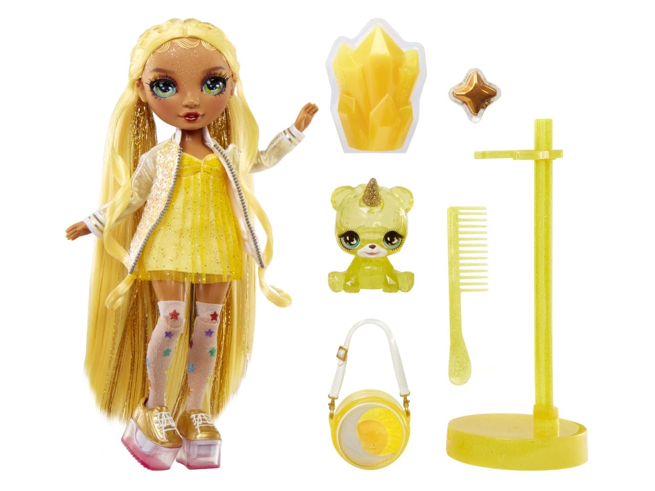 Rainbow HIGH Fashion Doll with Slime & Pet - Sunny (Yellow) - 28cm Twinkle Doll with Shining Deer, Magic Pet and Fashion Accessories - Children's Toy