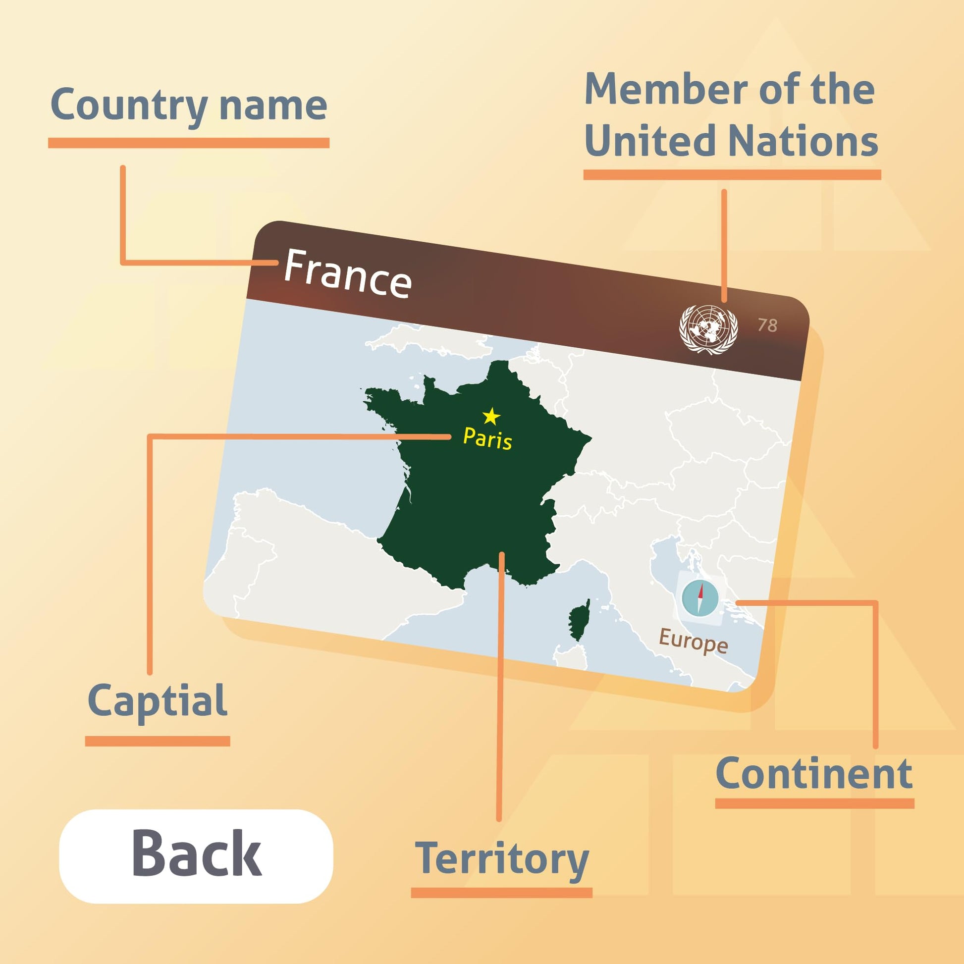 CARDDIA | Collection of Country Flags Educational Flashcards | 242 Flags with Country Names, Territory Shapes, Capitals & Continents | Durable