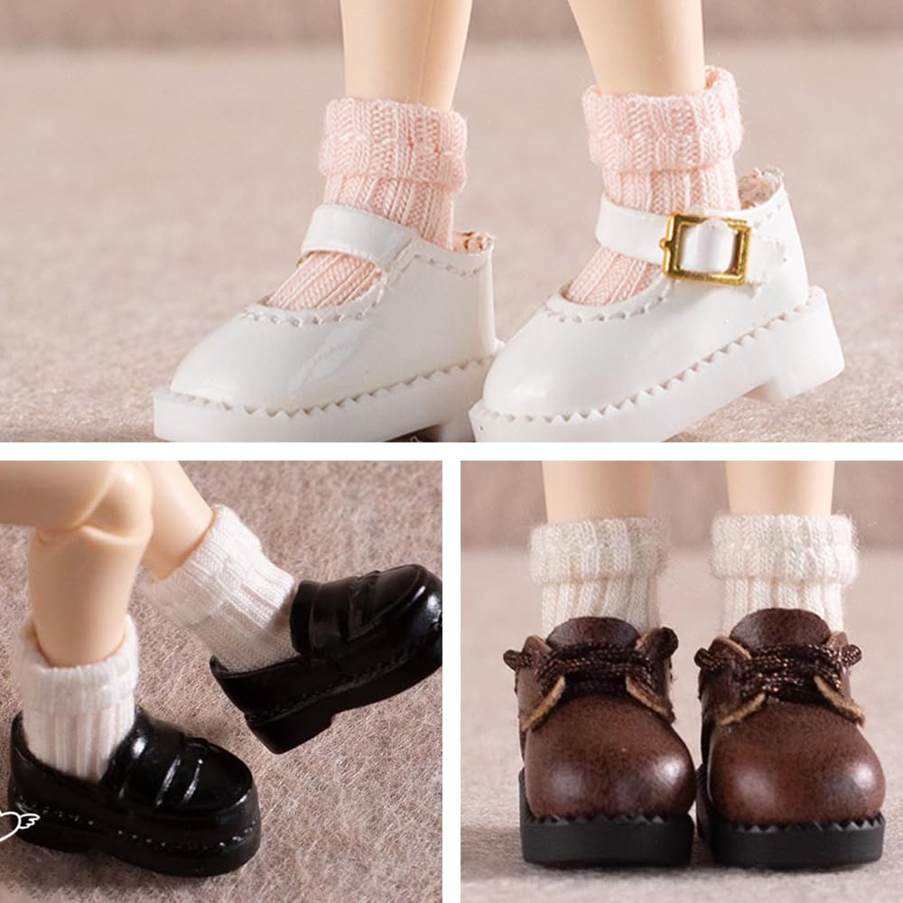 niannyyhouse 1/12 BJD OB11 Doll Clothes Curled Socks 3 Pairs Doll Dressup (A2)