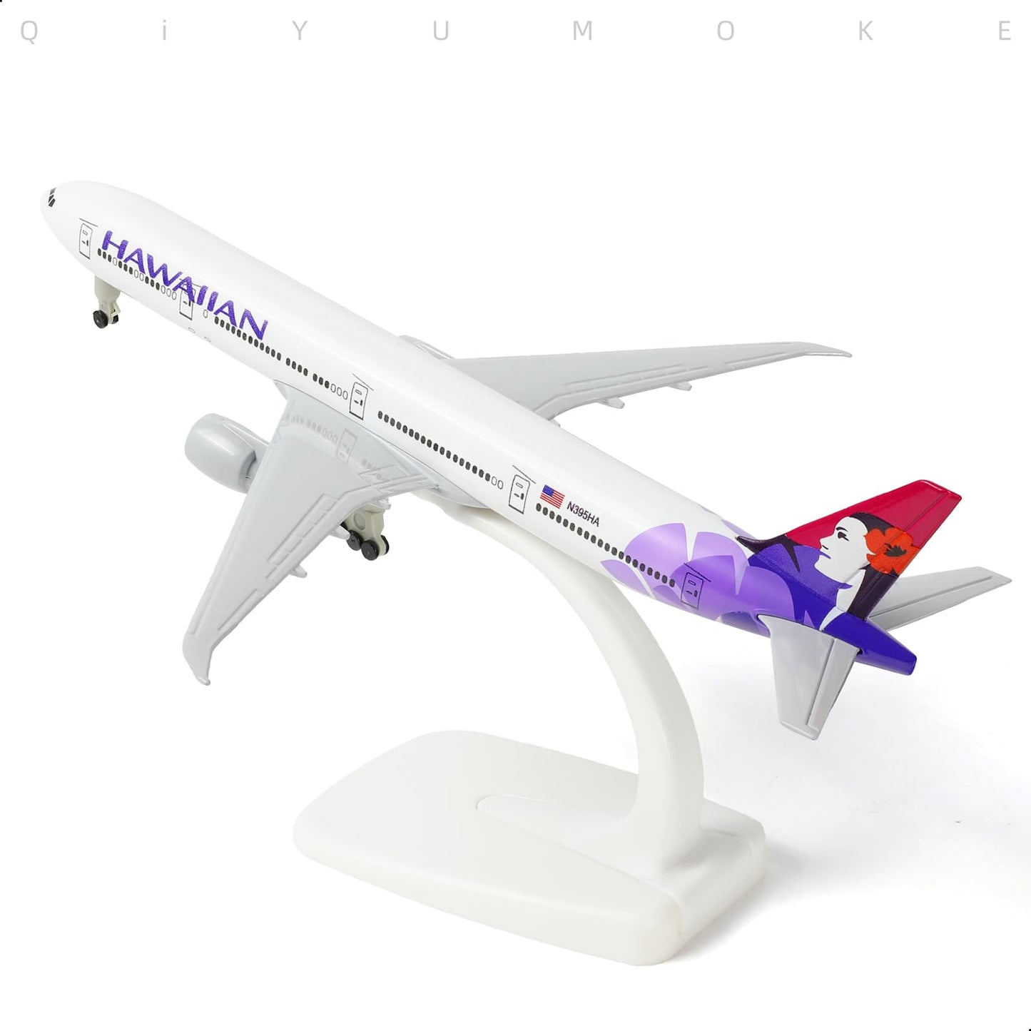 QIYUMOKE 1/300 Hawaiian Boeing 777 Diecast Metal Airplane Model with Display Stand, 20cm L Desktop Aircraft Collectible Aviation Decor, Spray Painted