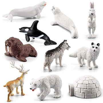 BLAPNK 15 Pcs Mini Polar Animal Figurines Model Realistic Glowing Igloo Plastic Bear Animal Figure Playset Miniature Arctic Sea Figurines Cake Toppers