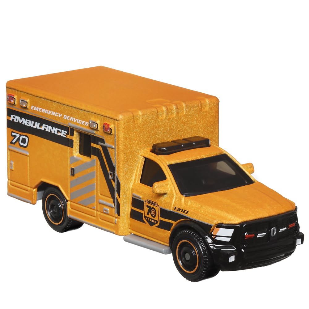 Matchbox Moving Parts 70 Years Special Edition Die-Cast Vehicle - HMV12 ~ Inspired by 2019 Ram Ambulance ~ 5/5 Orange and Black