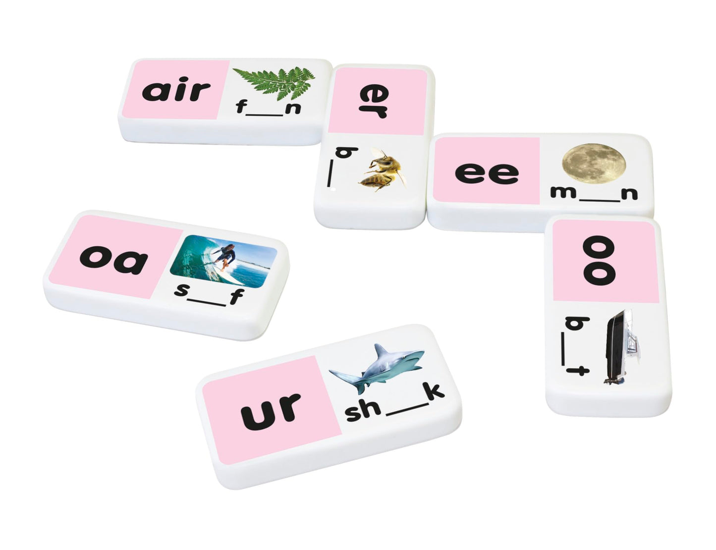 Junior Learning Long Vowel Dominoes Educational Action Games, Multi (JL495)