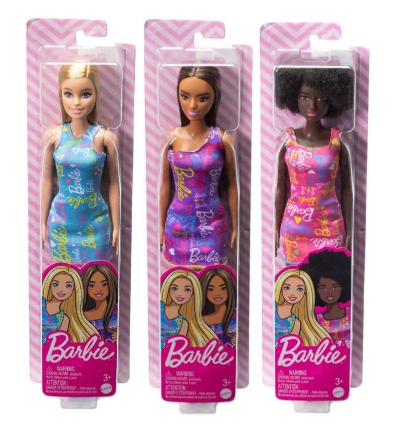 Barbie Fabulous Dolls with Signature Logo Dress Collector Bundle of 3 (Blue, Purple & Pink) | 11¾? Fashion Dolls - Ages 3+